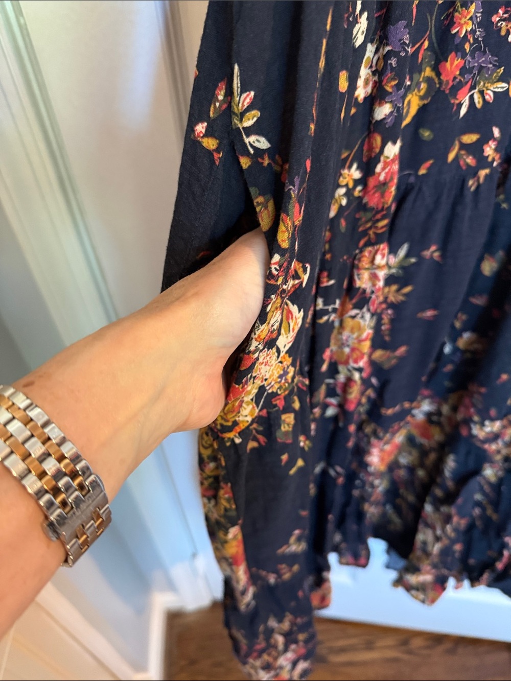 Natural Life Black Floral Tiered Midi Dress - L - Picture 3 of 5
